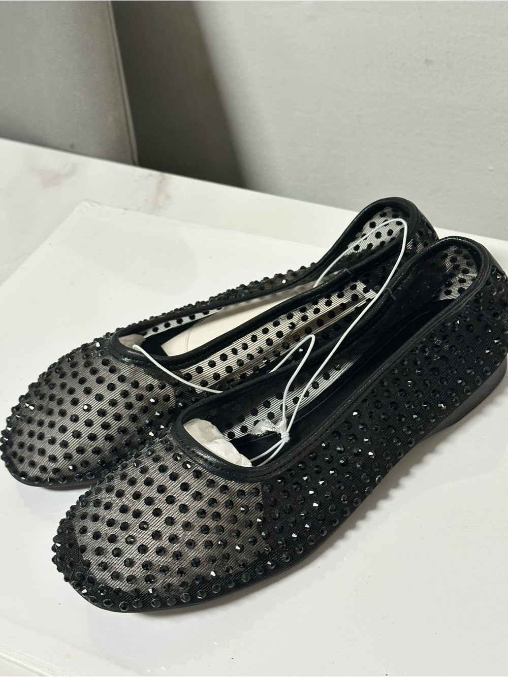 a new day Black Crystal-Studded Mesh Ballet Flats